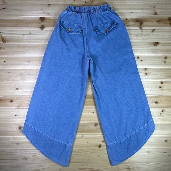 Shein Jeans Womens 27 Wide Leg High Rise Elastic Waist Angled Hem Denim Jeans - Picture 8 of 15